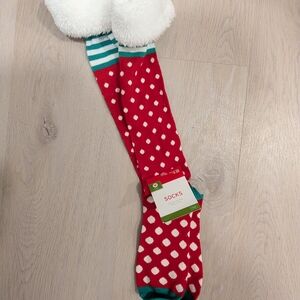 Red and White Polka Dot Socks with Stripes